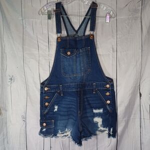 No Boundaries Denim Distressed Overalls